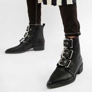 Missguided Pointed Toe 3 Buckle Boot